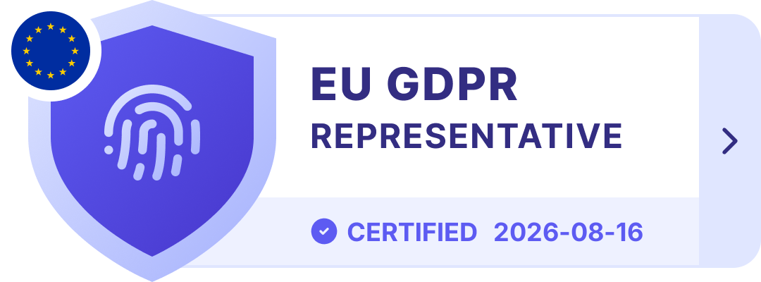Zertifikat: Vertretung nach Art. 27 DSGVO (EU) durch Prighter, ausgestellt am 16.08.2026