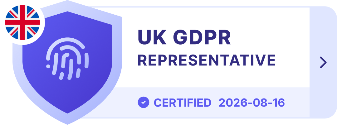 Zertifikat: Vertretung nach Art. 27 UK-GDPR durch Prighter, ausgestellt am 16.08.2026